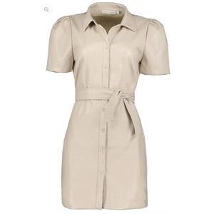 Bishop + Young Shirt Belted Dress Women's S Bone Collared Short Sleeve Button UP